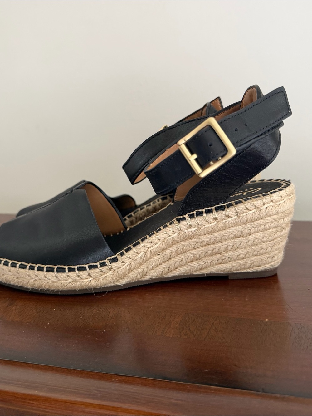 Clarks Artisan Patrina Selma Black Leather Espadrille Ankle-Strap Sandals Size 8 - Picture 5 of 7
